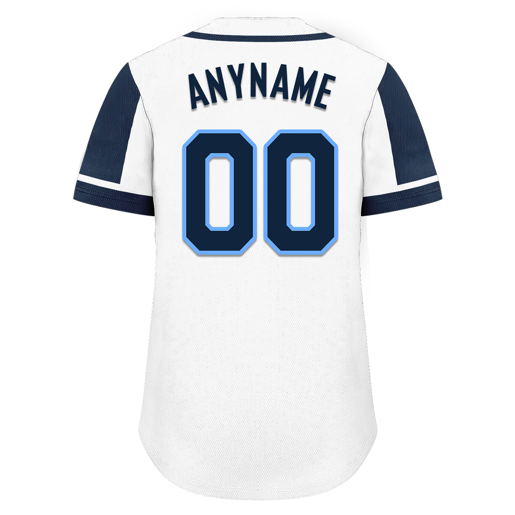 Custom White Blue Raglan Sleeves Personalized Authentic Baseball Jersey BSBJ01-D017164