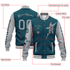 Custom Green Gray Philadelphia Jacket Bomber Full-Snap Varsity Letterman Personalized Jacket FZ005SX-D020290-23