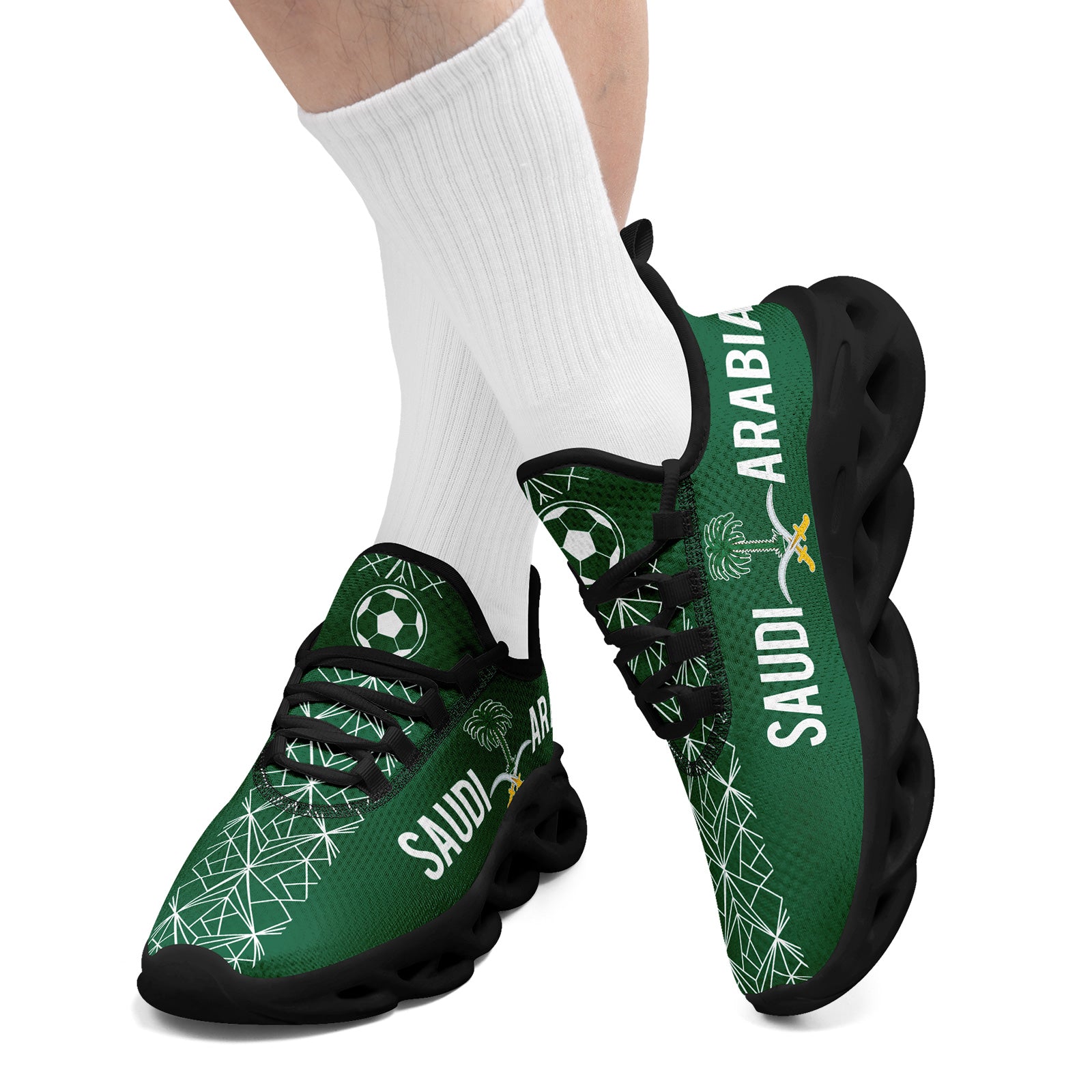 Custom Saudi Arabia 2026 World Cup Sneakers DIY Country Flag Running Shoes Lightweight Sport Shoes Gift for Football Fans Personalized Team Name and Logo FN003-F009078-3