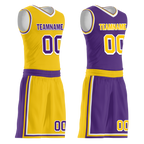 Custom Yellow Purple Classic Style Reversible Basketball Uniform Personalized COOLMAX BBJR-D017034