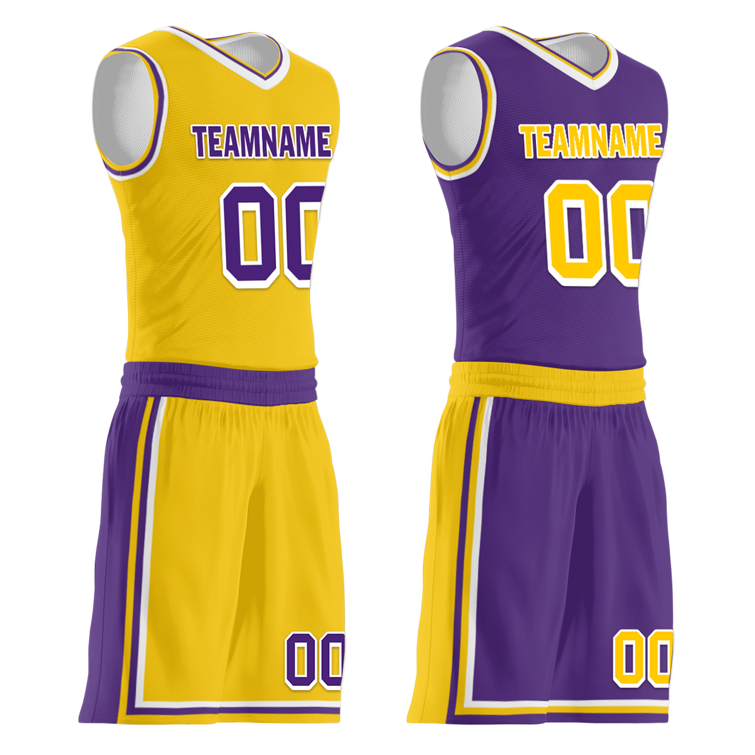 Custom Yellow Purple Classic Style Reversible Basketball Uniform Personalized COOLMAX BBJR-D017034
