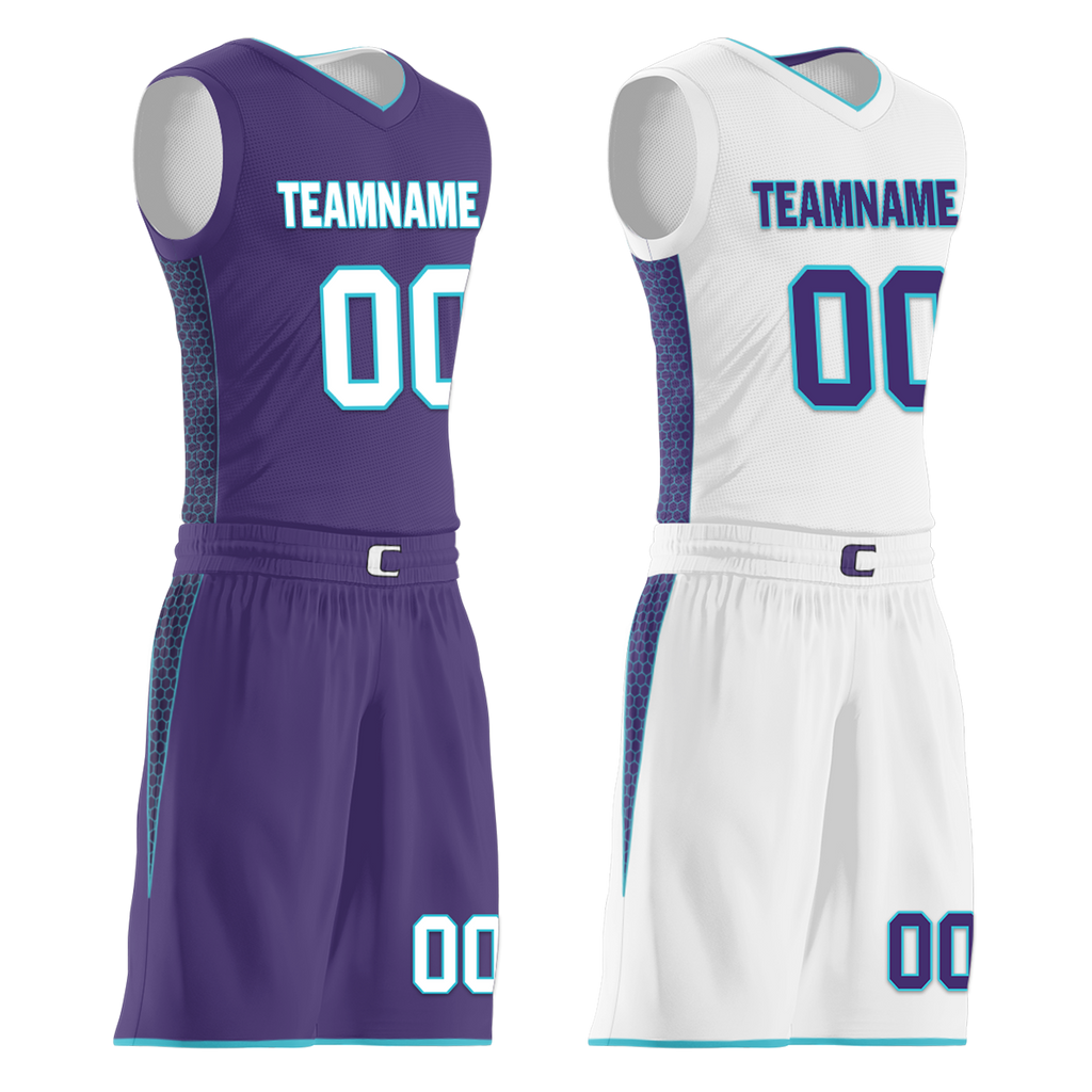 Custom Purple White Classic Style Reversible Basketball Uniform Personalized COOLMAX BBJR-D017014