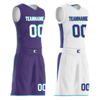 Custom Purple White Classic Style Reversible Basketball Uniform Personalized COOLMAX BBJR-D017014