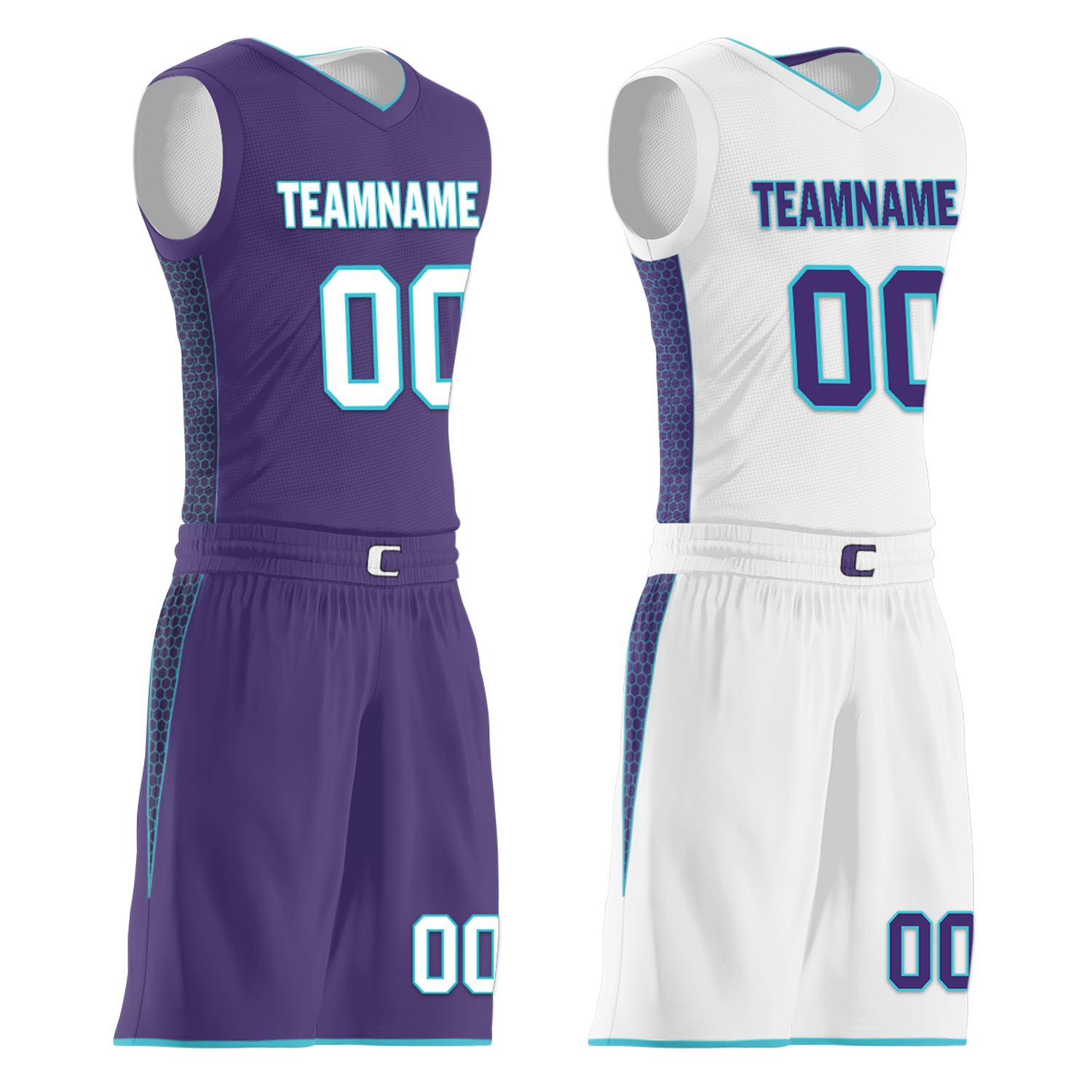 Custom Purple White Classic Style Reversible Basketball Uniform Personalized COOLMAX BBJR-D017014