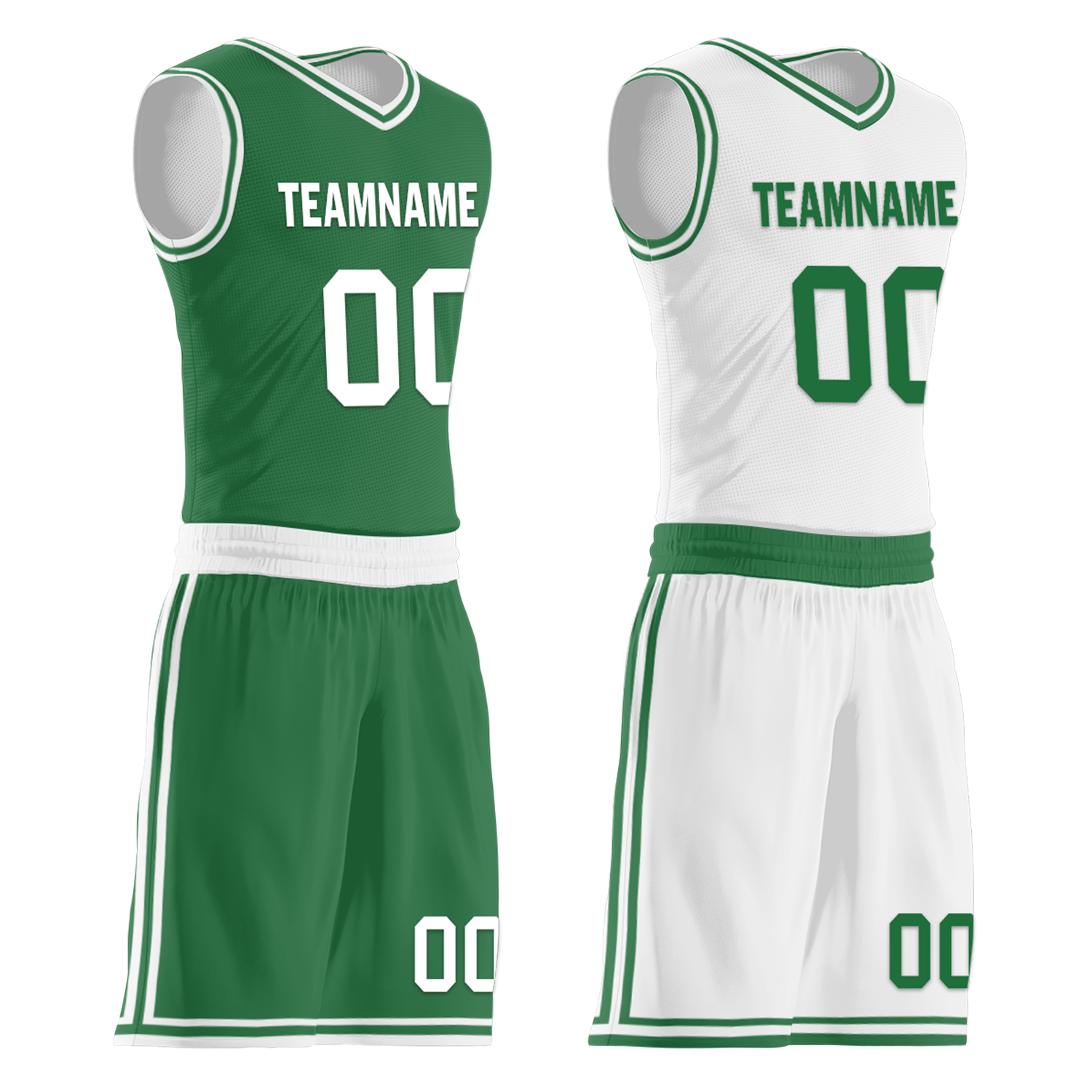 Custom Green White Classic Style Reversible Basketball Uniform Personalized COOLMAX BBJR-D017001