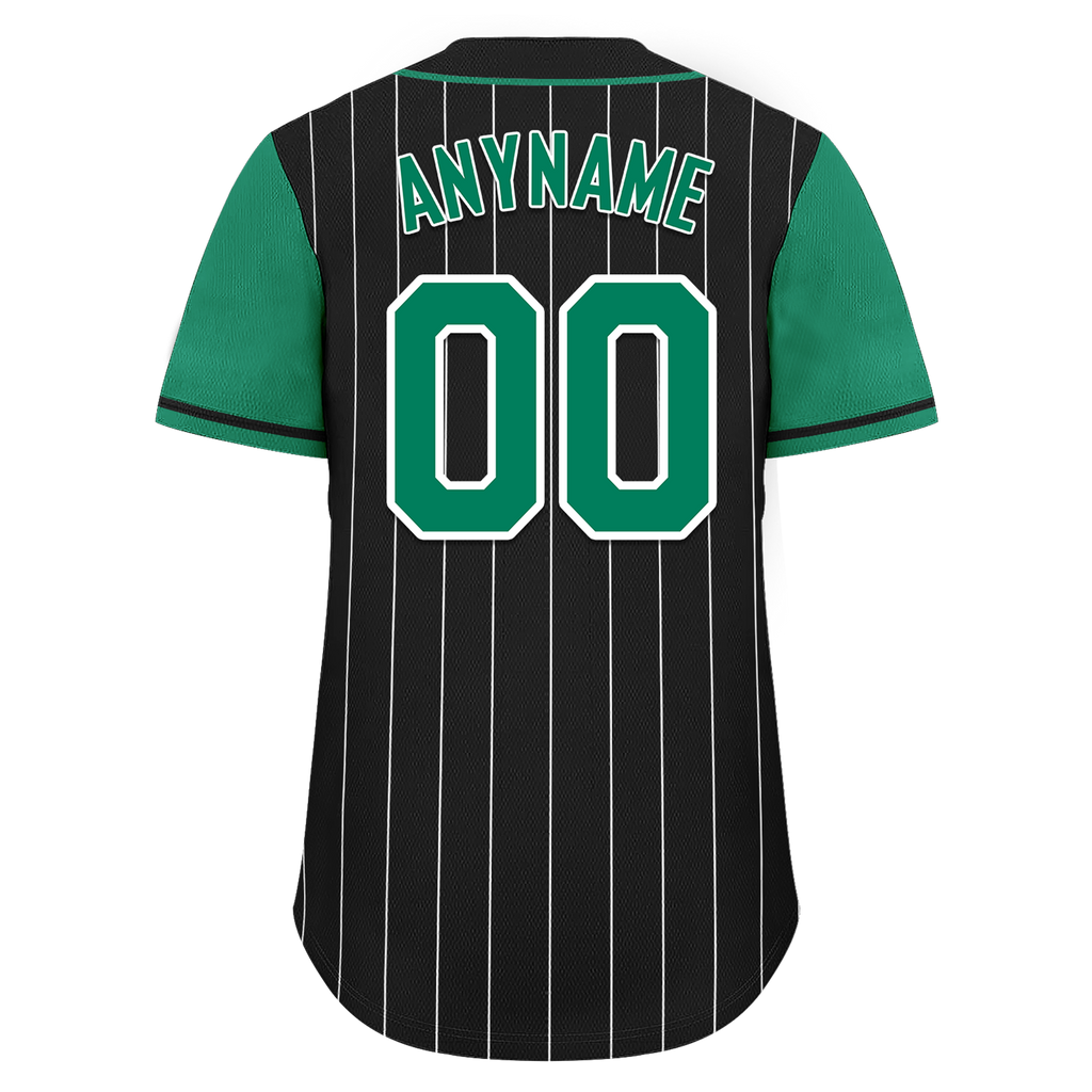 Custom Black Green Stripe Baseball Jersey, 100% Polyester