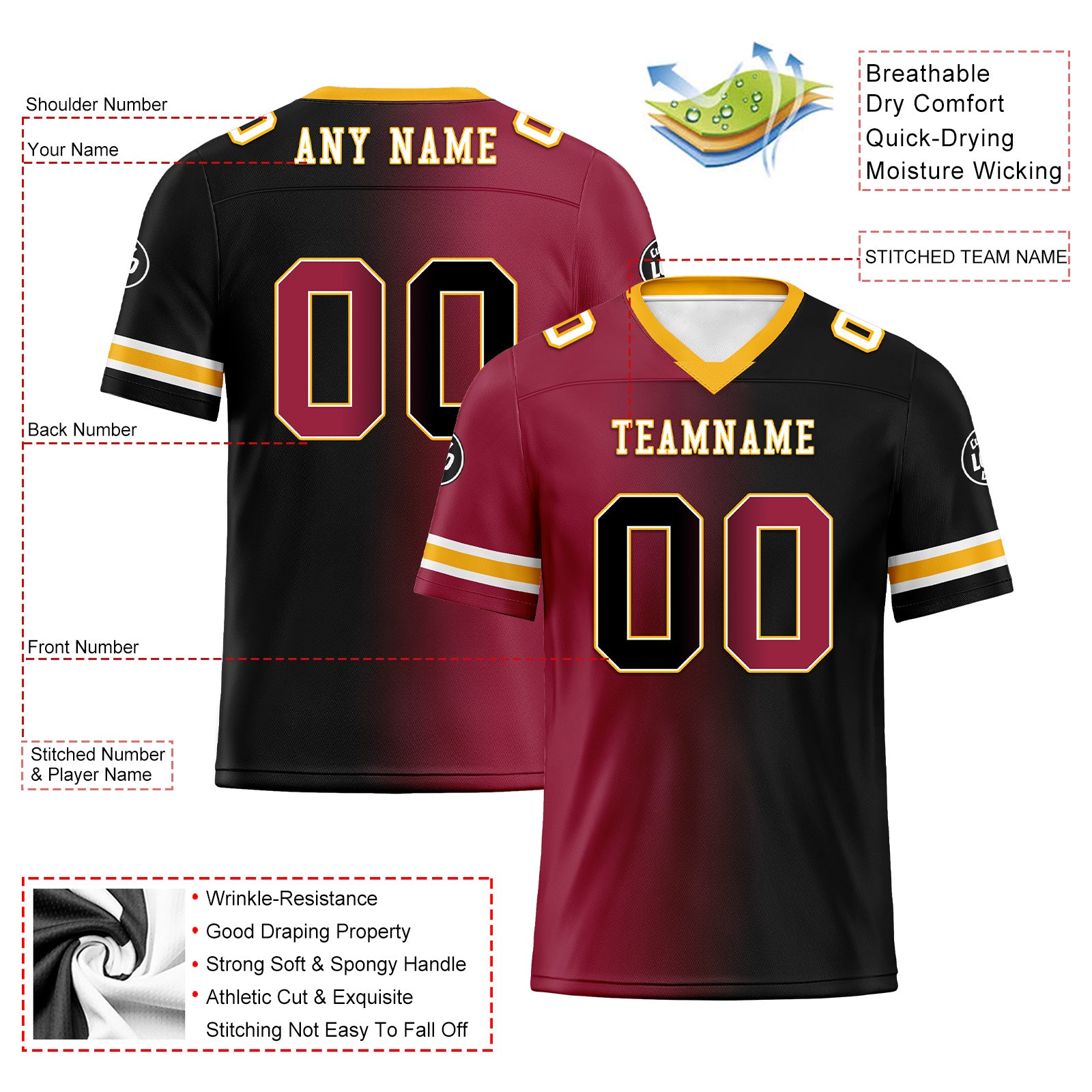 Custom Red Black Arizona Personalized Authentic Football Jersey FBJ02-D028017-1