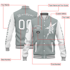 Custom Gray White Pittsburgh Jacket Bomber Full-Snap Varsity Letterman Personalized Jacket FZ005SX-D020290-30