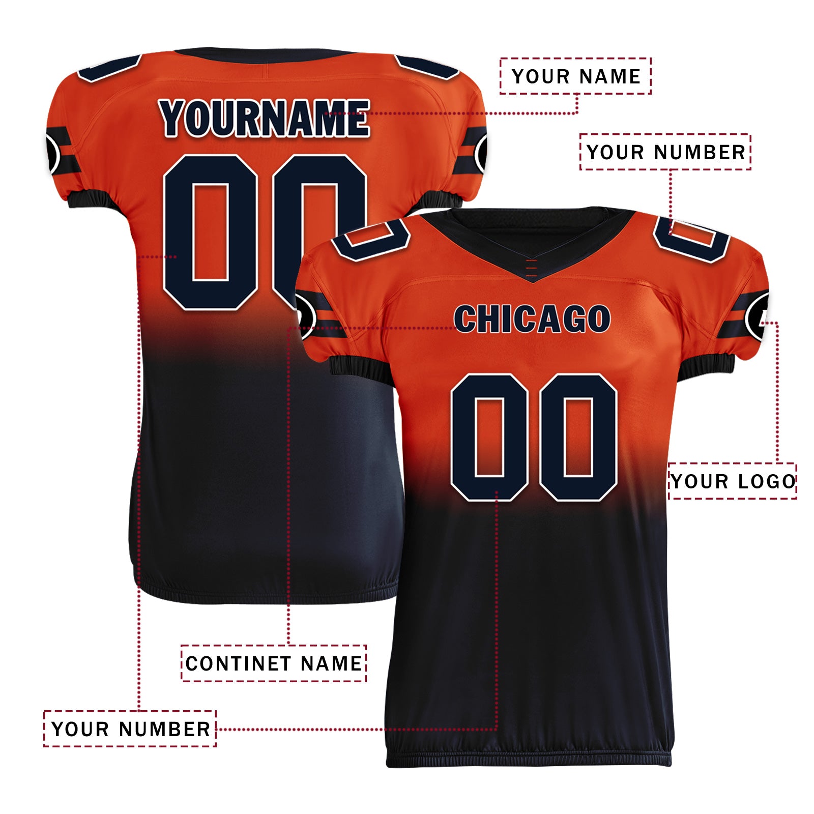 Custom Orange Blue Fade Fashion Chicago High-Performance American Football Jersey FBJ06-D020252-7