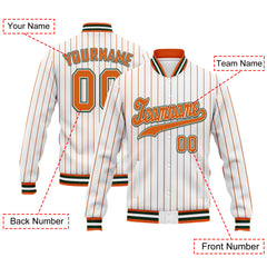 Custom White Orange Stripe Fashion Jacket Bomber Full-Snap Varsity Letterman Personalized Jacket FZ005-D020219-18