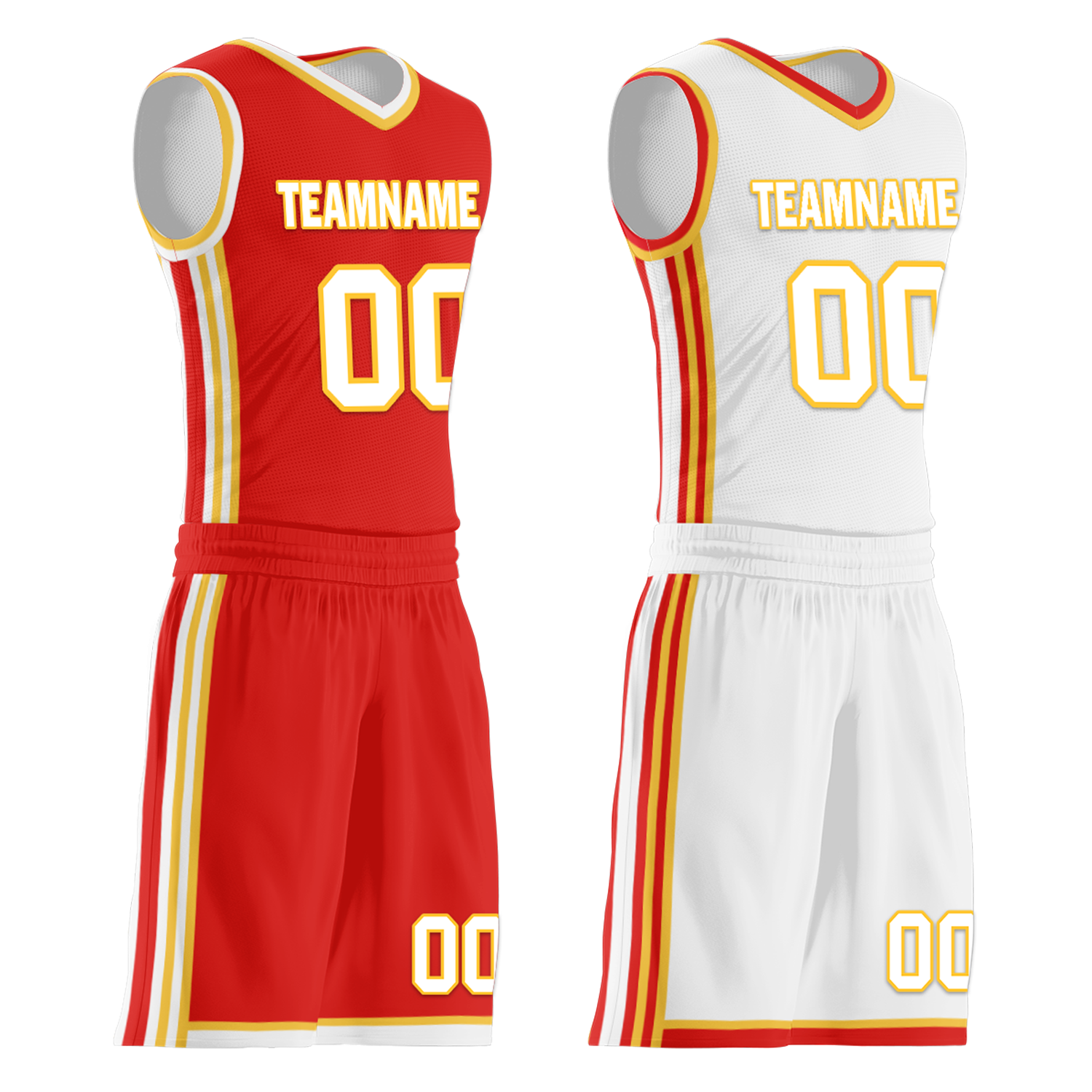 Custom Red White Classic Style Reversible Basketball Uniform Personalized COOLMAX BBJR-D017027