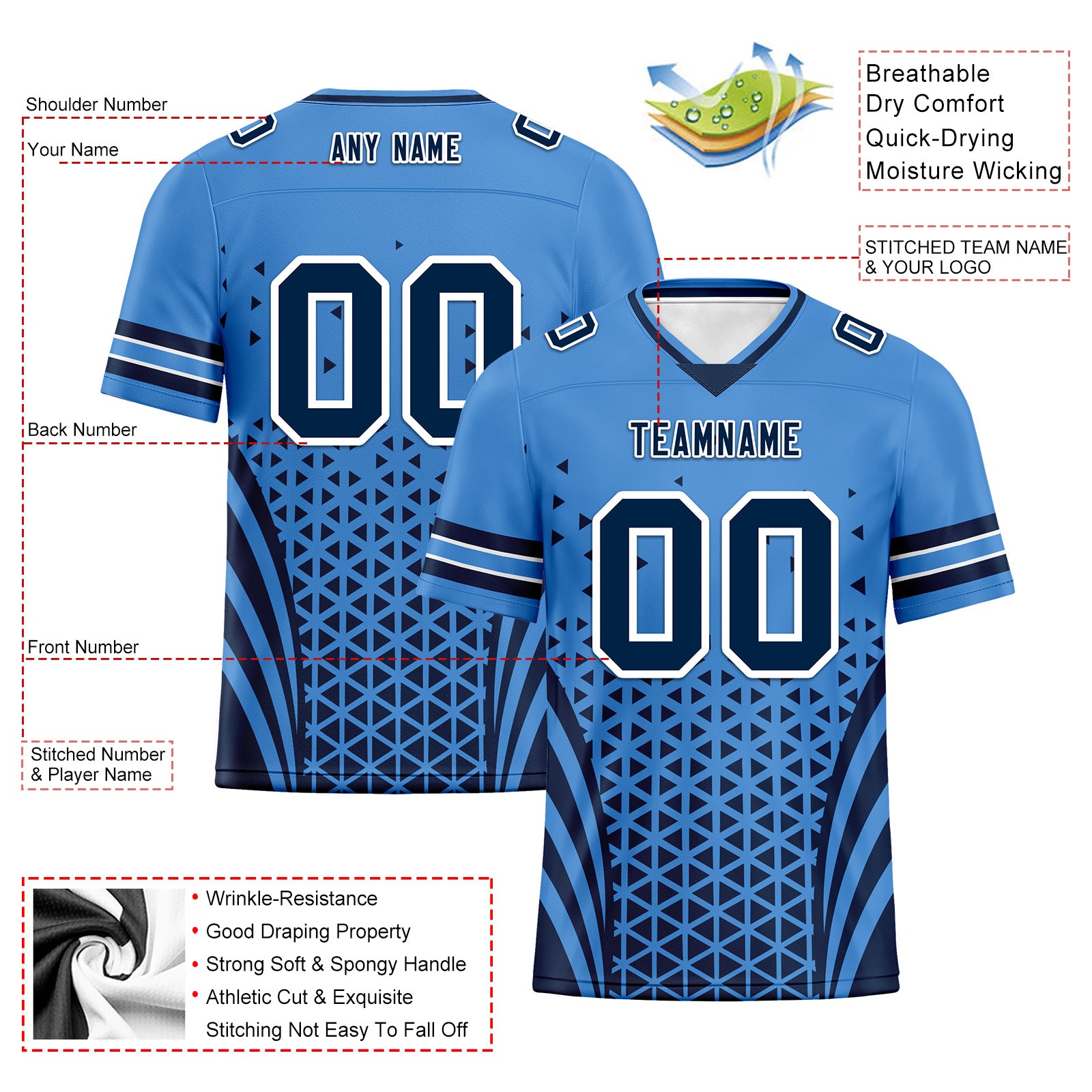Custom Blue Deep Blue Tennessee Personalized Authentic Football Jersey FBJ02-D023033-32