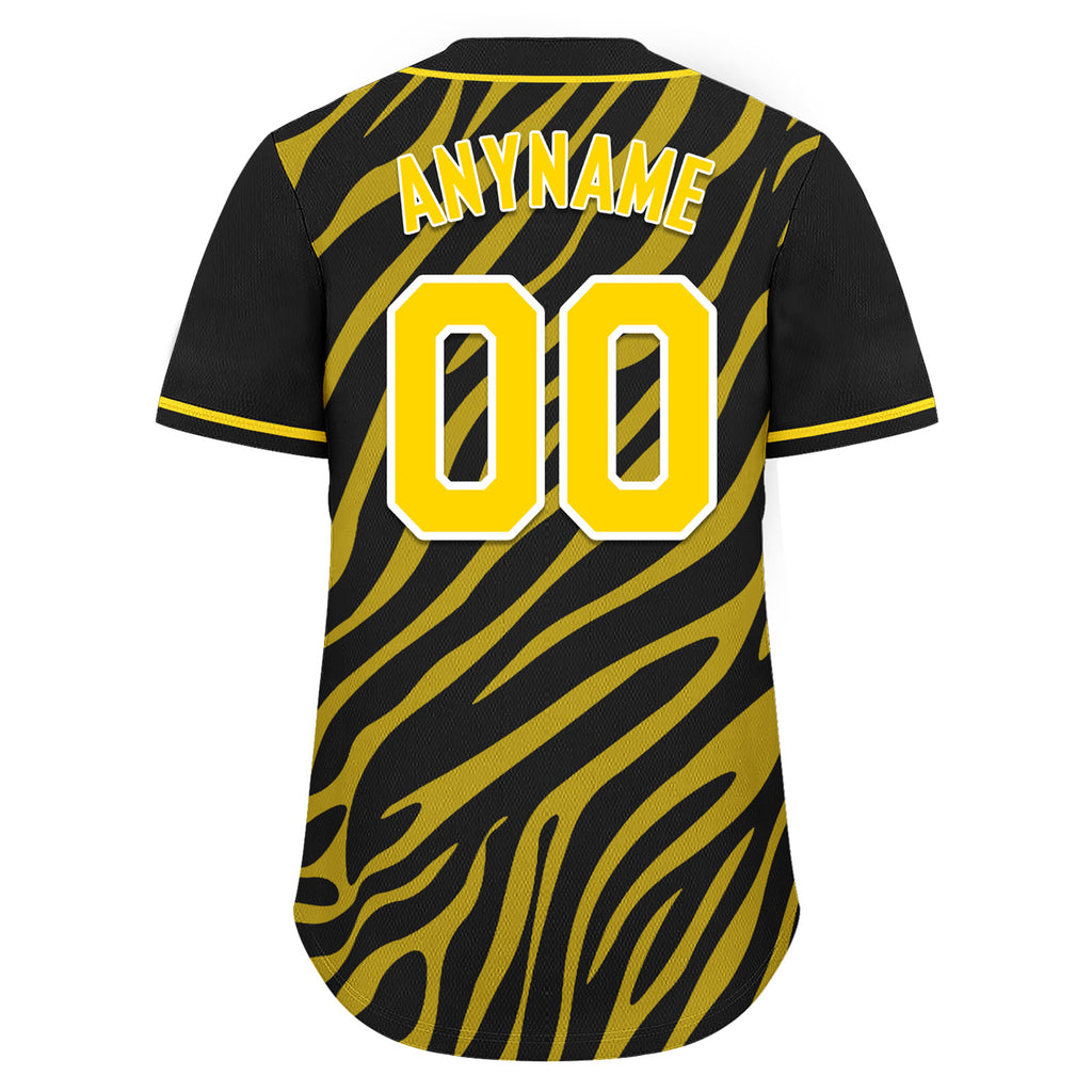 Custom Black Gold Zebra Pattern Personalized Authentic Baseball Jersey BSBJ01-D020201-24