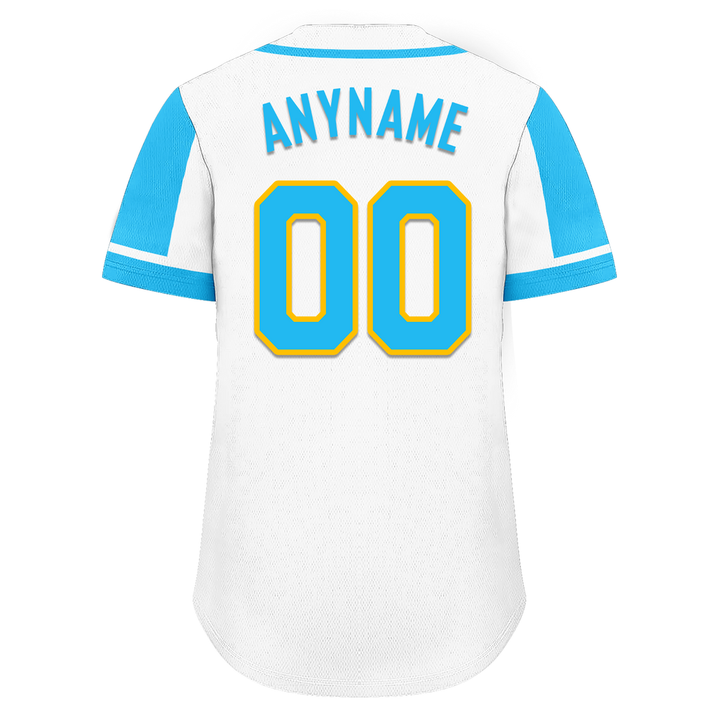 Custom White Blue Raglan Sleeves Personalized Authentic Baseball Jersey BSBJ01-D017167