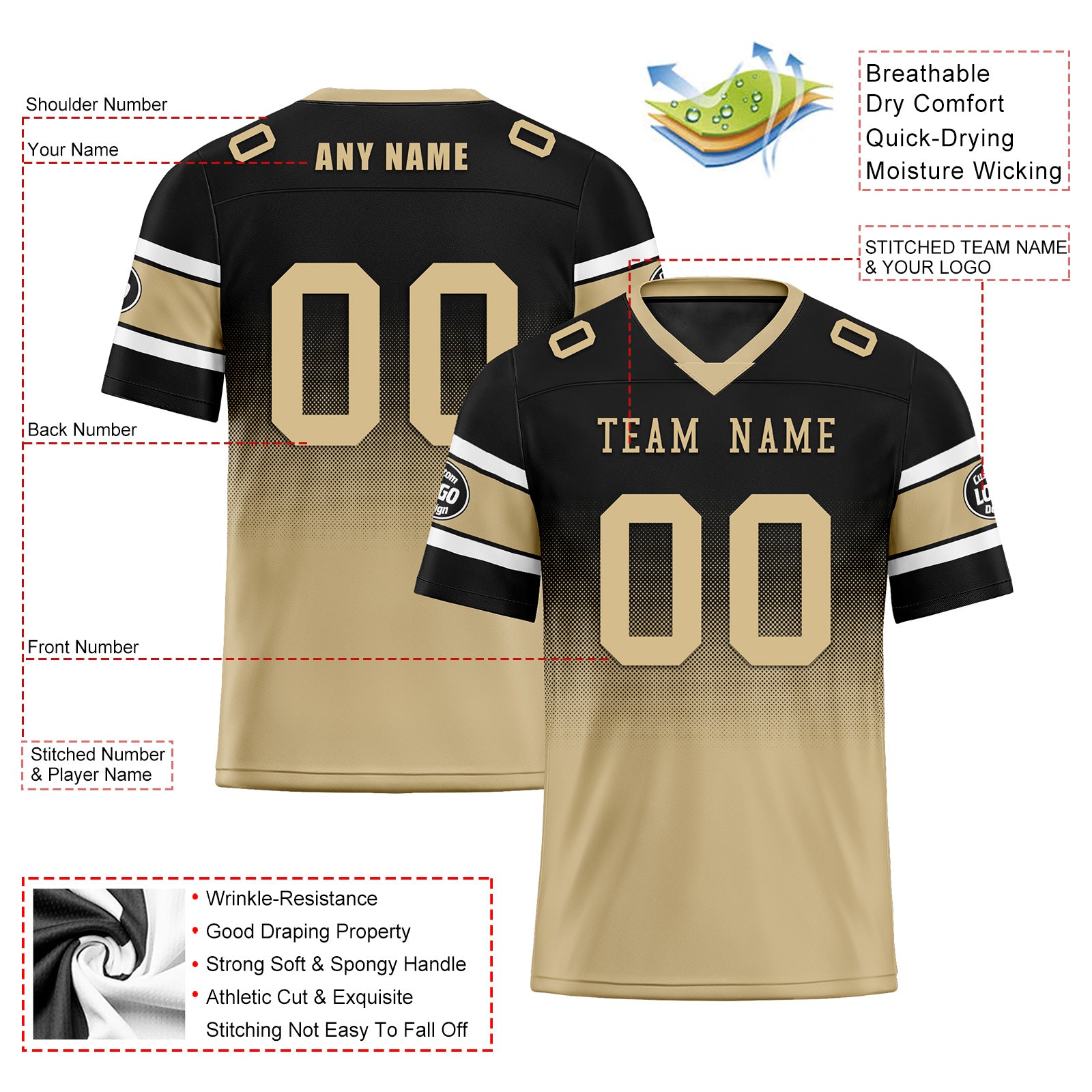 Custom Black Yellow New Orleans Personalized Authentic Football Jersey FBJ02-D020249-19
