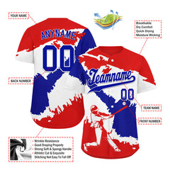 Custom Red White Navy Blue Dominican Republic Flag Personalized Authentic Baseball Jersey BSBJ01-E06022-2