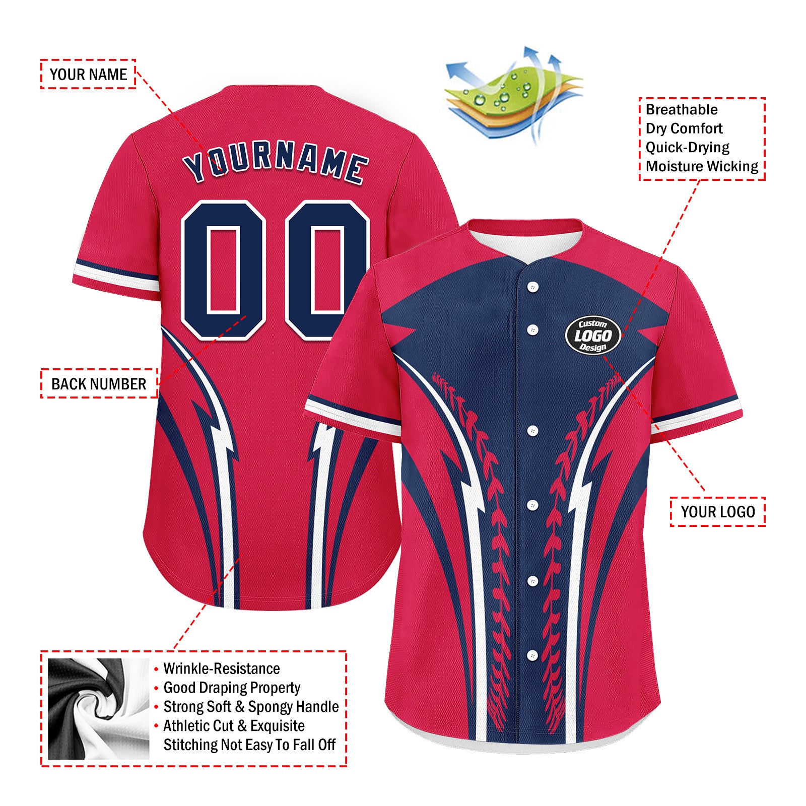 Custom Personalized Authentic Baseball Jersey BSBJ01-E023019-3
