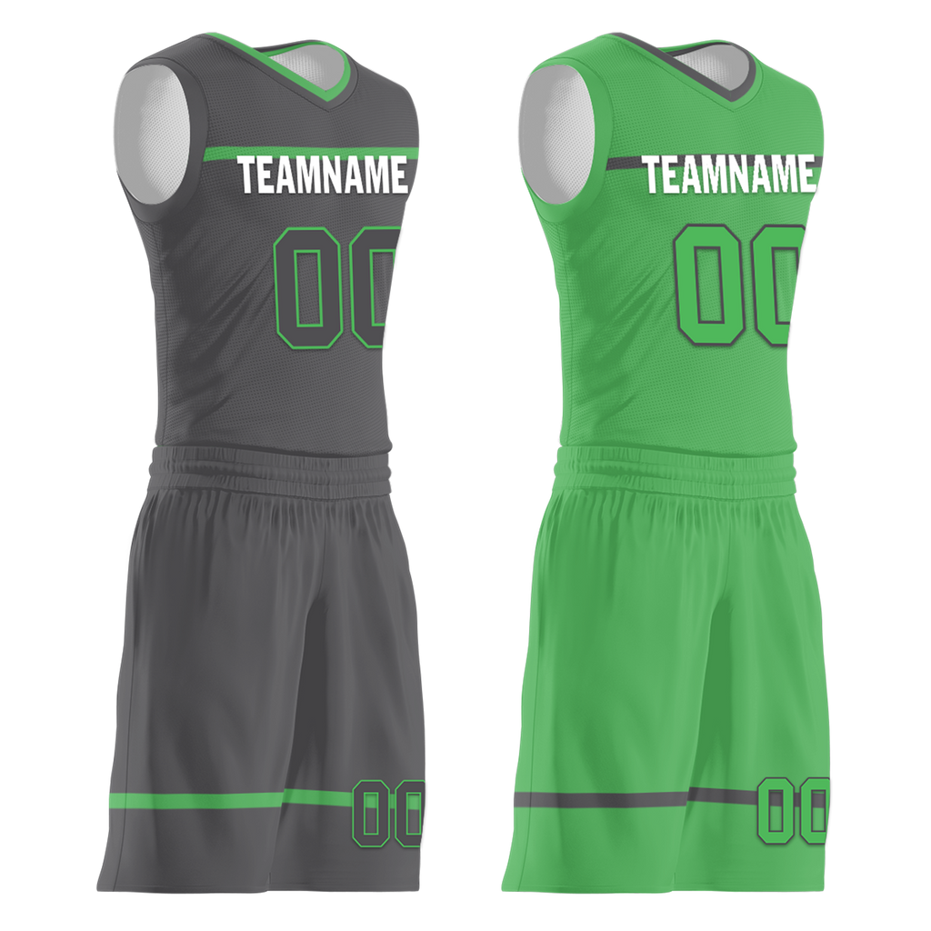Custom Gray Green Classic Style Reversible Basketball Uniform Personalized Ordinary BBJR-D017046