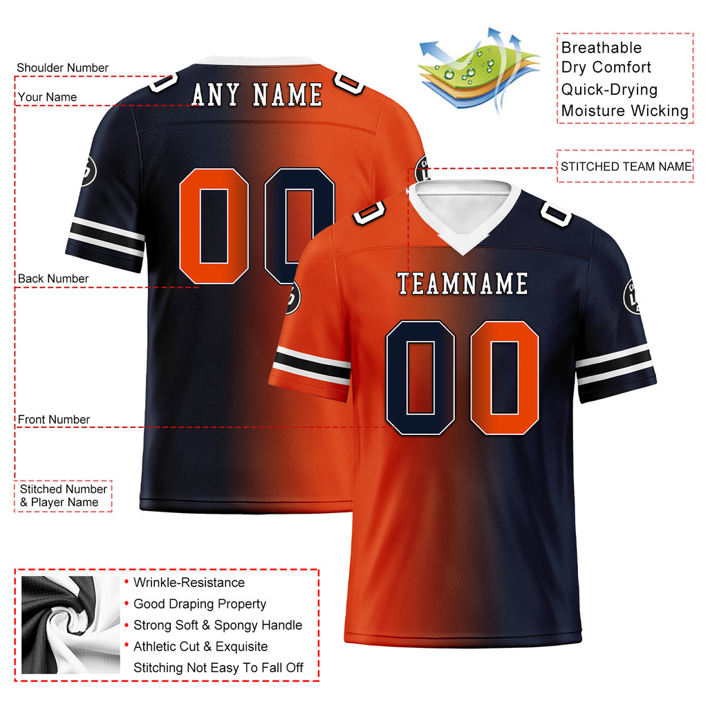 Custom Deep Blue Orange Illinois Personalized Authentic Football Jersey FBJ02-D028017-4