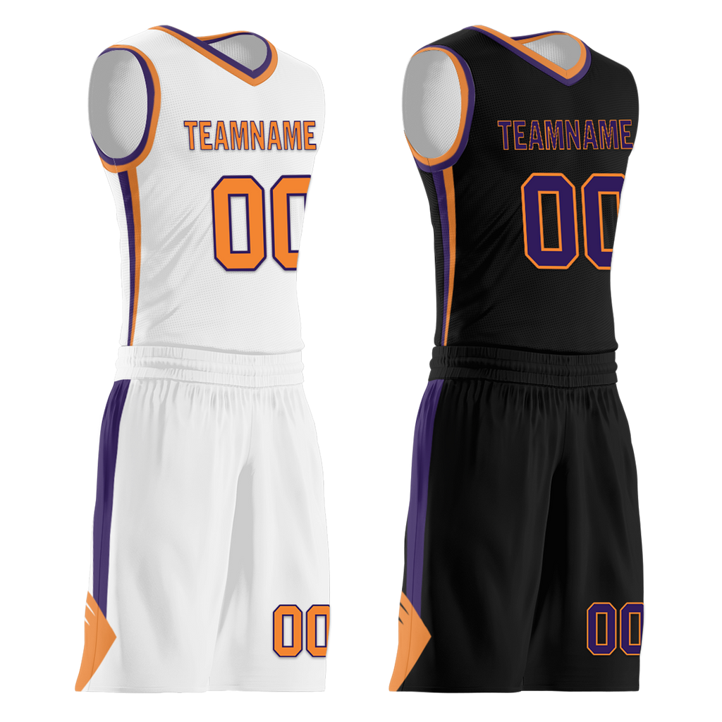 Custom White Black Classic Style Reversible Basketball Uniform Personalized COOLMAX BBJR-D017057