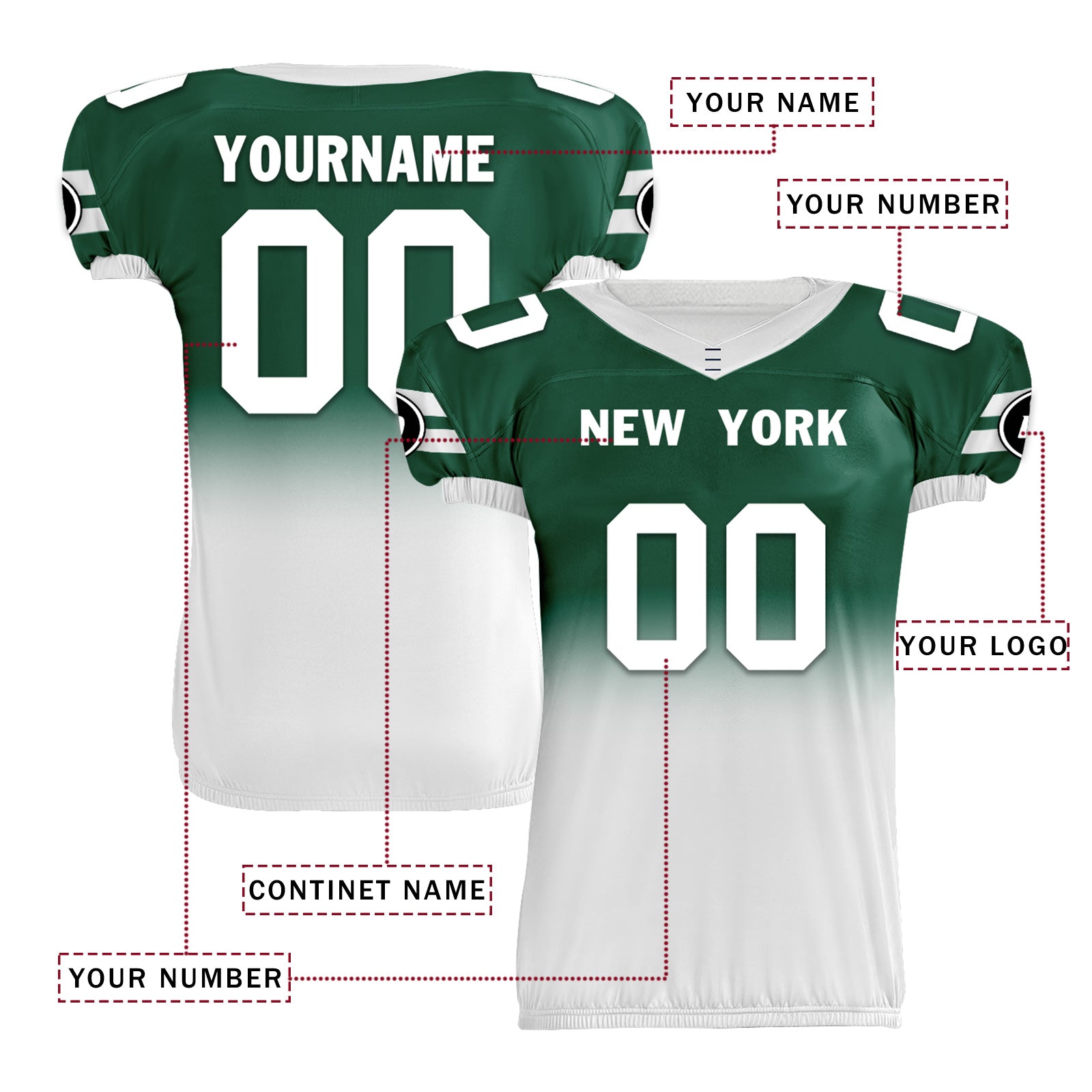Custom Green White Fade Fashion New York High-Performance American Football Jersey FBJ06-D020252-28