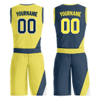 Custom Yellow Blue Classic Style Reversible Basketball Uniform Personalized COOLMAX BBJR-D017060