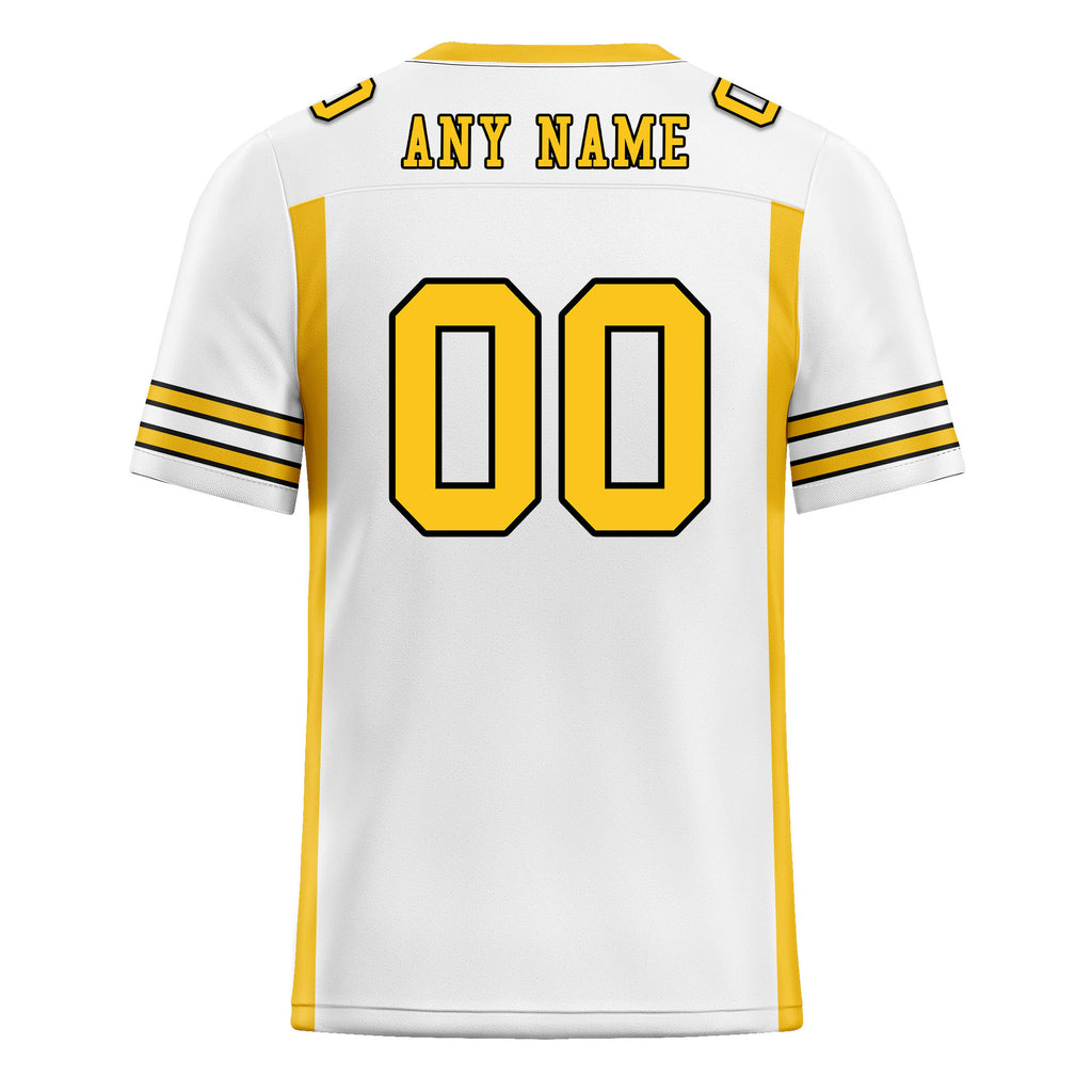 Custom White Yellow Striped Sleeves Personalized Authentic Football Jersey FBJ02-D06052