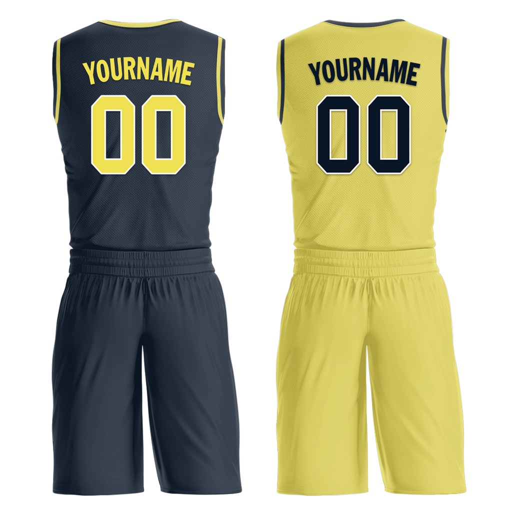 Custom Blue Yellow Classic Style Reversible Basketball Uniform Personalized COOLMAX BBJR-D017059