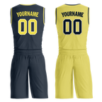 Custom Blue Yellow Classic Style Reversible Basketball Uniform Personalized COOLMAX BBJR-D017059