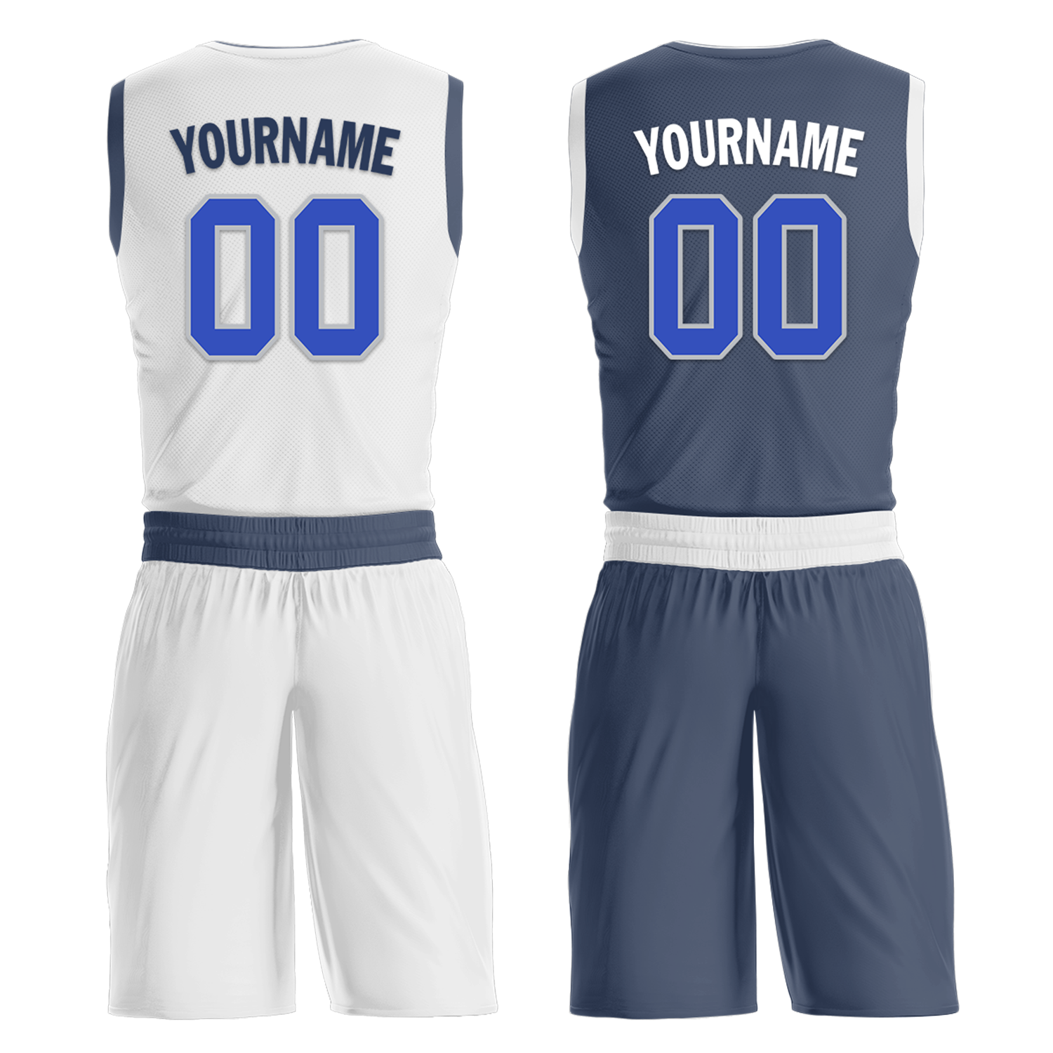 Custom White Blue Classic Style Reversible Basketball Uniform Personalized Ordinary BBJR-D017054