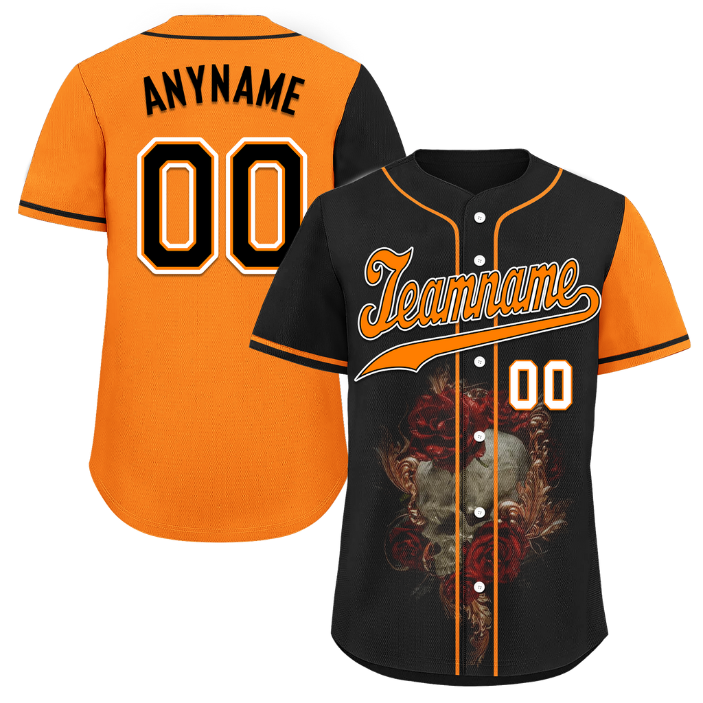 Custom Black Orange Skull Fashion Personalized Authentic Baseball Jersey BSBJ01-D017156