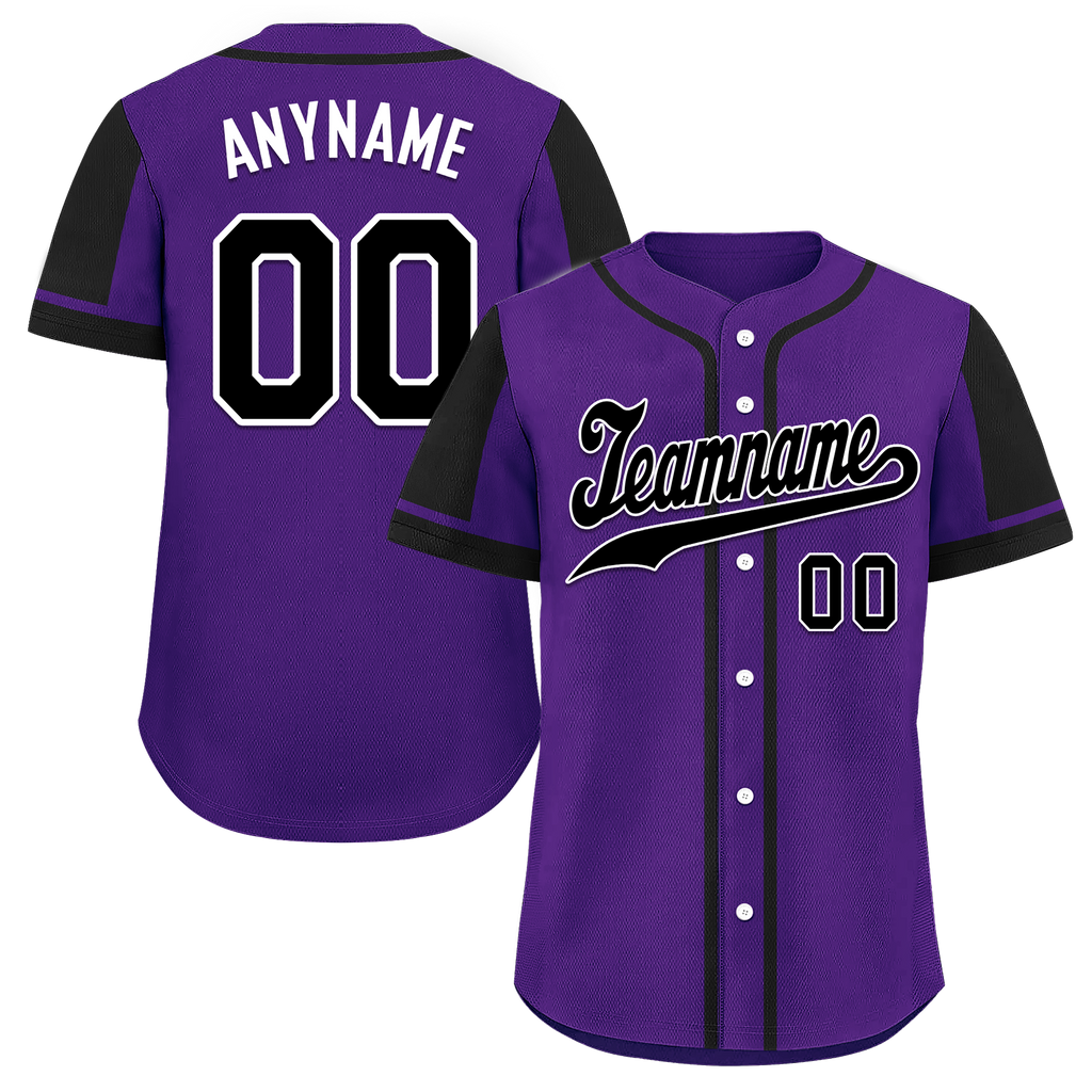 Custom Purple Black Raglan Sleeves Personalized Authentic Baseball Jersey BSBJ01-D017185