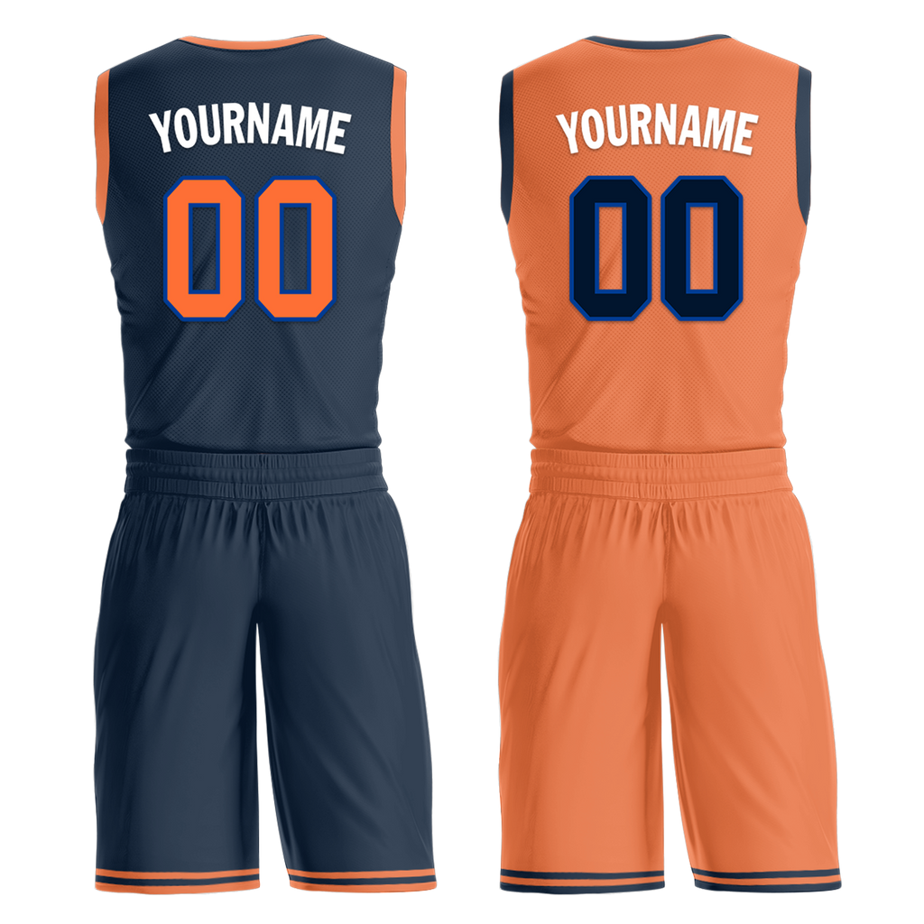 Custom Blue Orange Classic Style Reversible Basketball Uniform Personalized Ordinary BBJR-D017015