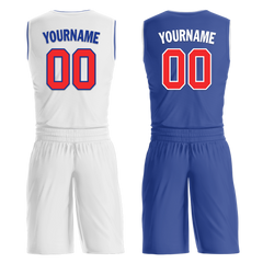 Custom White Blue Classic Style Reversible Basketball Uniform Personalized COOLMAX BBJR-D017020