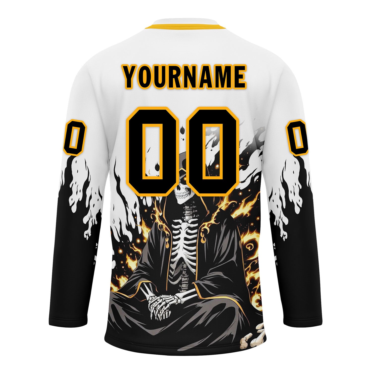 Custom White Black Gold Gothic Personalized Hockey Jersey HCKJ01-E0601-13