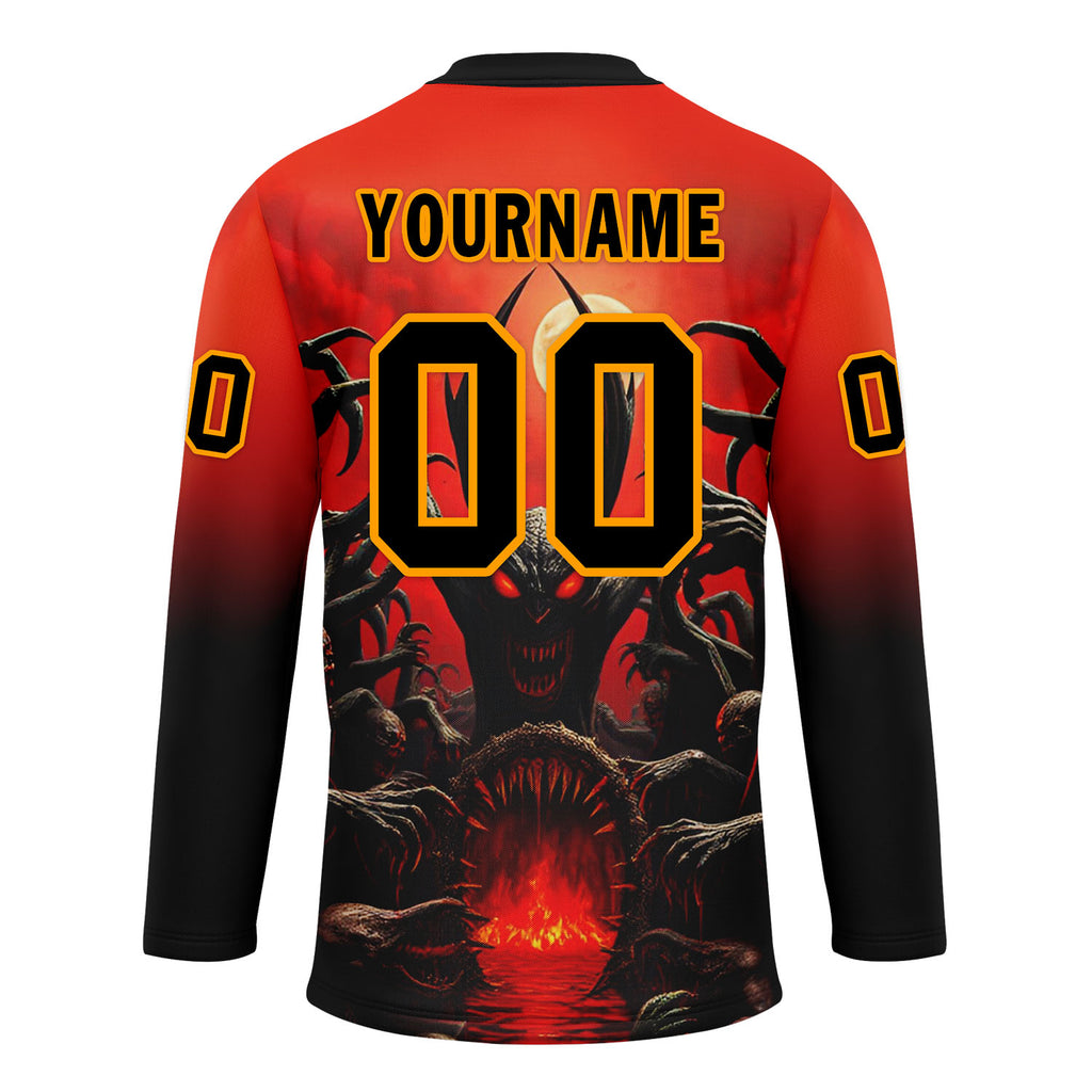 Custom Red Black Orange Gothic Personalized Hockey Jersey HCKJ01-E0601-07
