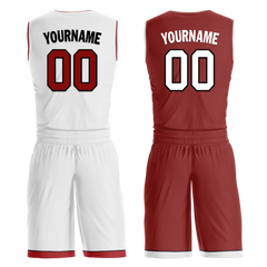 Custom White Red Classic Style Reversible Basketball Uniform Personalized COOLMAX BBJR-D017017