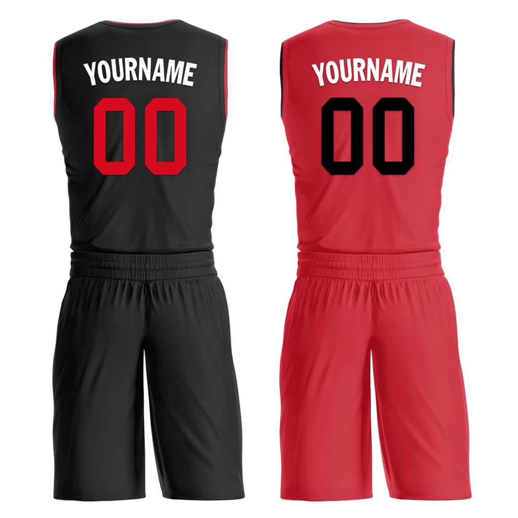 Custom Black Red Classic Style Reversible Basketball Uniform Personalized COOLMAX BBJR-D017018