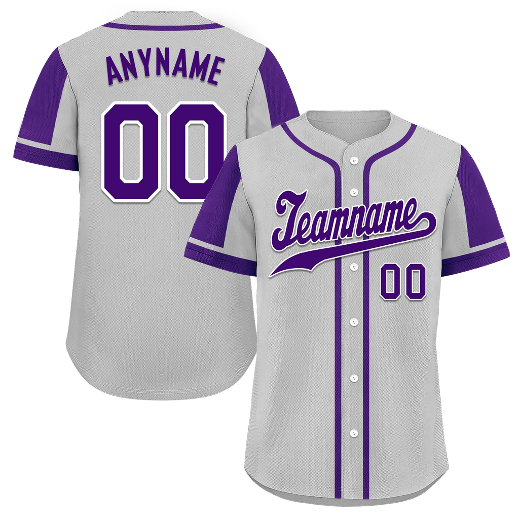 Custom Gray Purple Raglan Sleeves Personalized Authentic Baseball Jersey BSBJ01-D017186