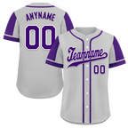 Custom Gray Purple Raglan Sleeves Personalized Authentic Baseball Jersey BSBJ01-D017186