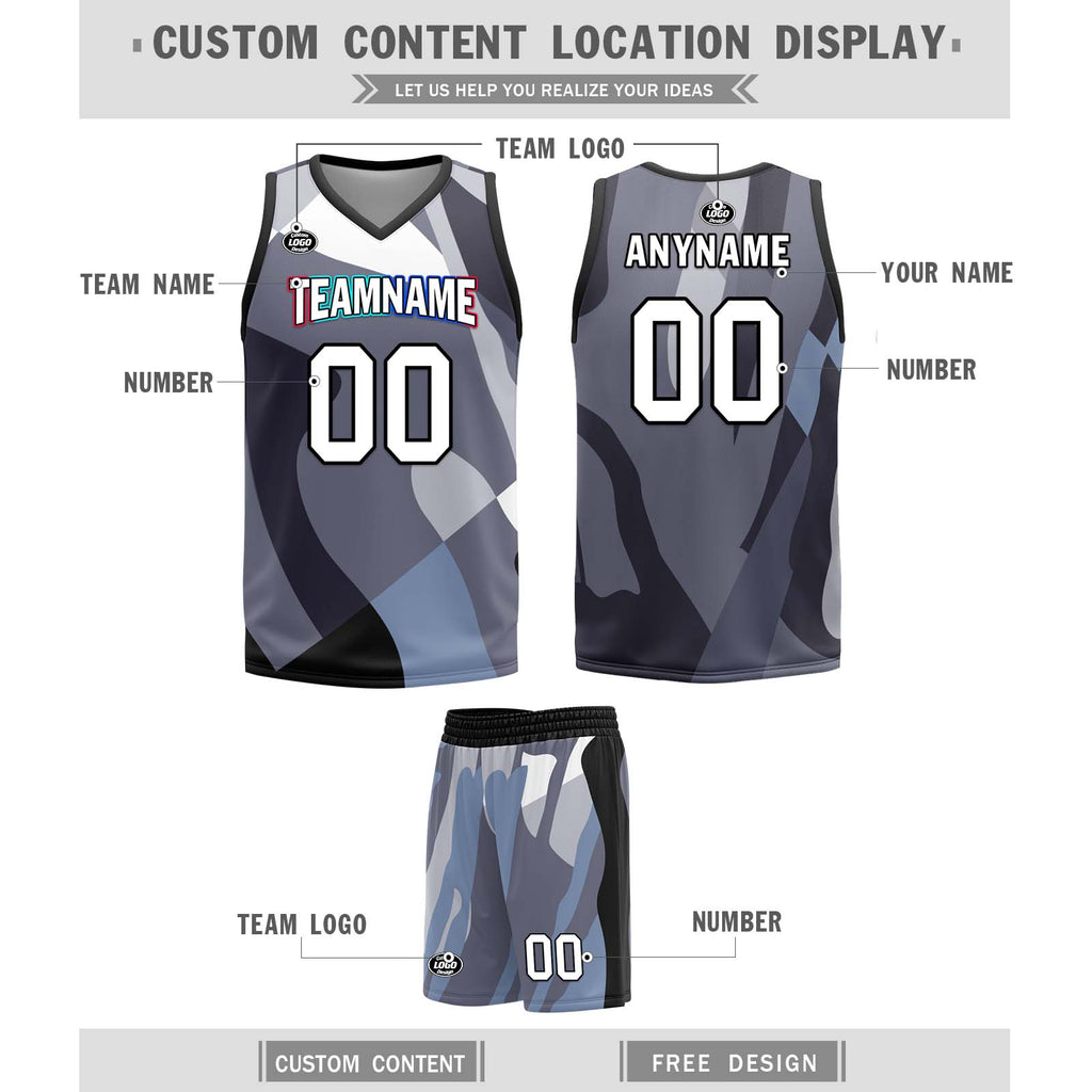Custom Camouflage Black Brooklyn City Edition Personalized Reversible Basketball Set Sports Basketball Jersey BBJ01R-D0610-3