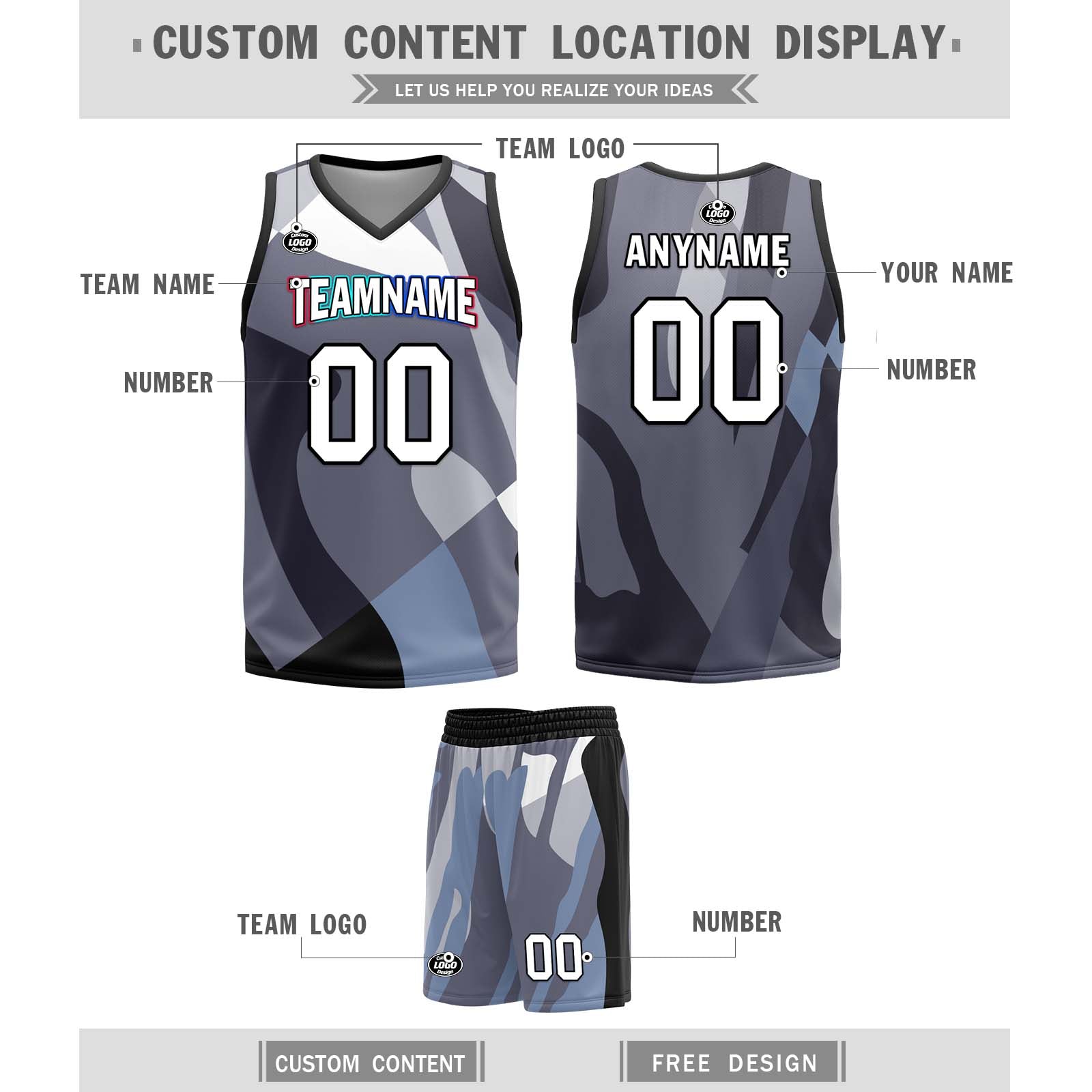 Custom Camouflage Black Brooklyn City Edition Personalized Reversible Basketball Set Sports Basketball Jersey BBJ01R-D0610-3