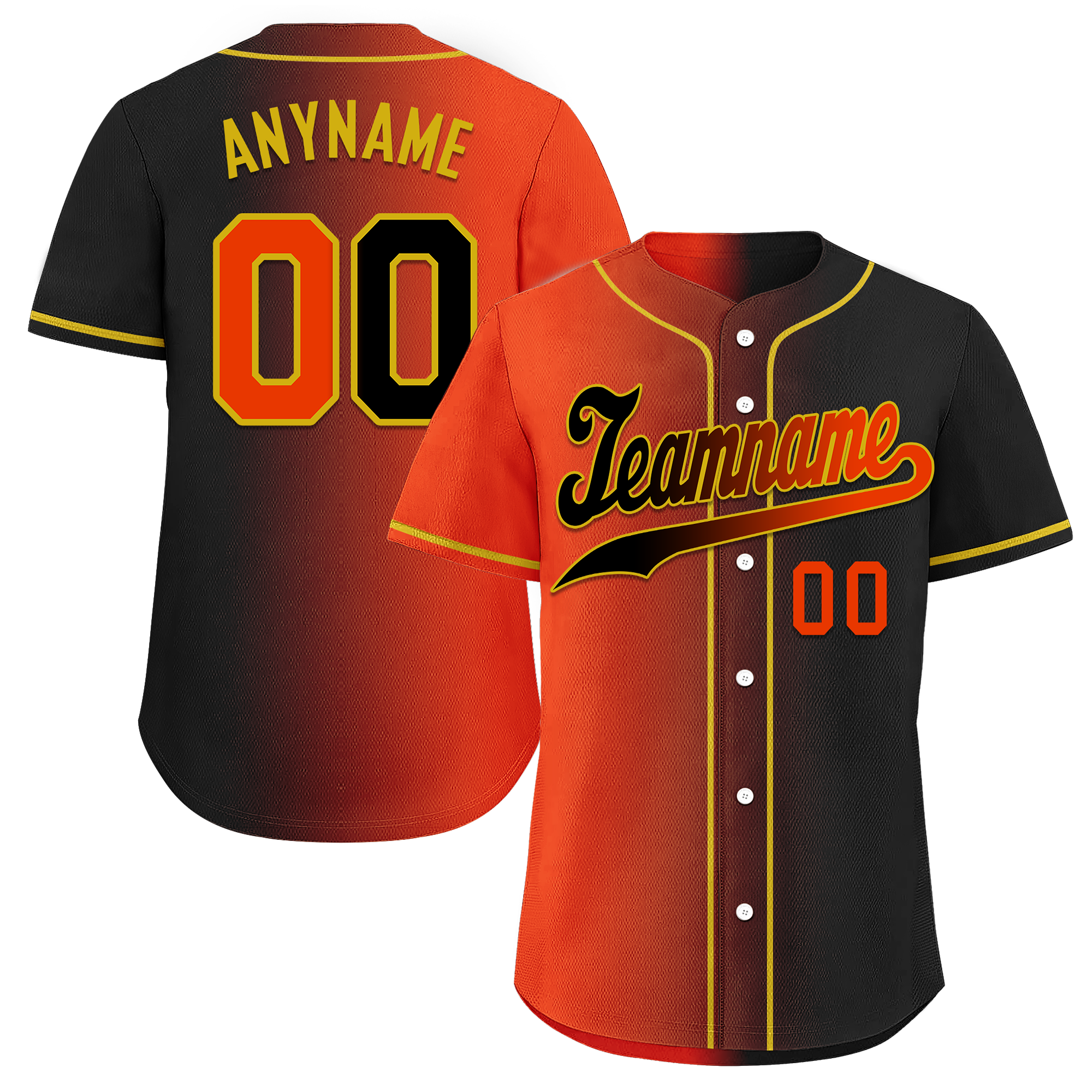 Custom Orange Black Gradient Fashion Personalized Authentic Baseball Jersey BSBJ01-D0a7aa8