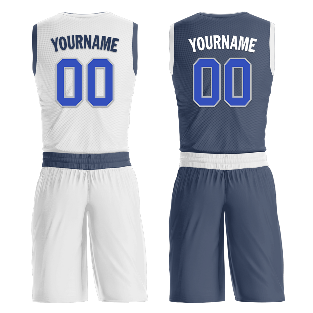 Custom White Blue Classic Style Reversible Basketball Uniform Personalized COOLMAX BBJR-D017054