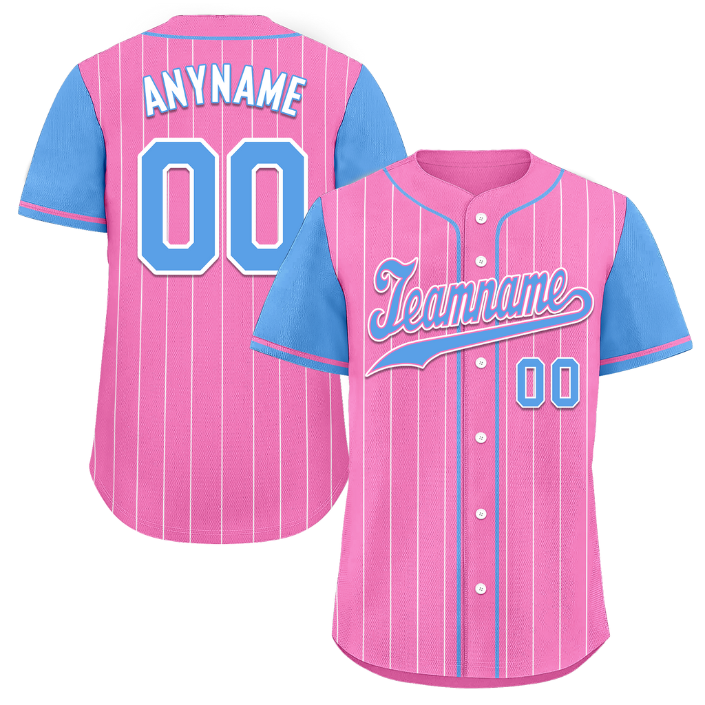 Custom Pink Blue Stripe Fashion Personalized Authentic Baseball Jersey BSBJ01-D017229