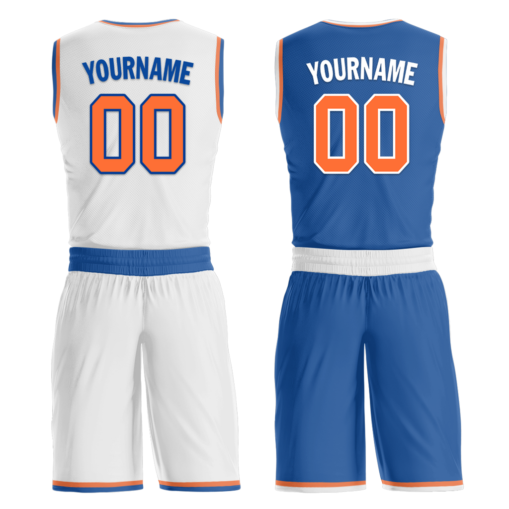 Custom White Blue Classic Style Reversible Basketball Uniform Personalized Ordinary BBJR-D017016
