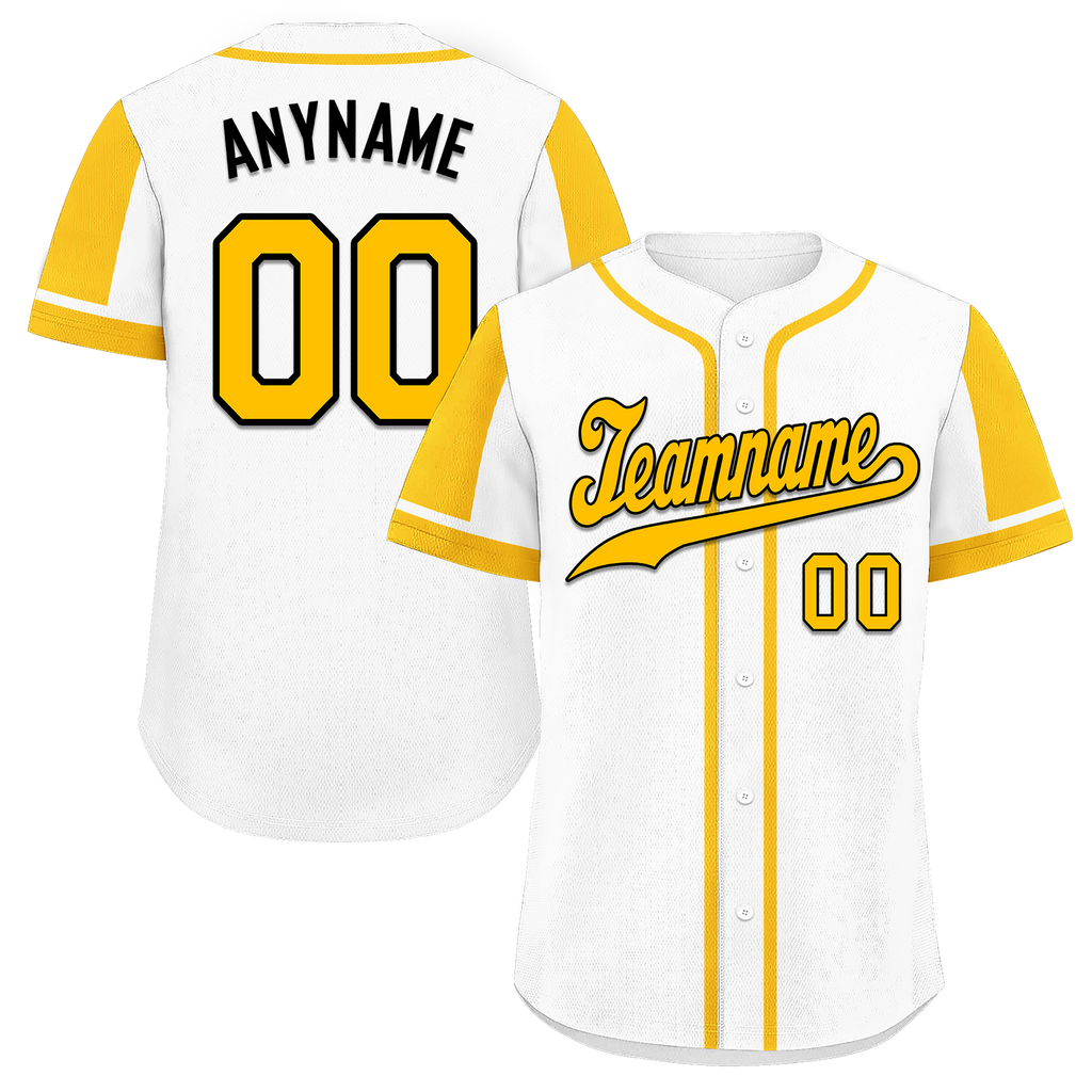 Custom White Gold Raglan Sleeves Personalized Authentic Baseball Jersey BSBJ01-D017165