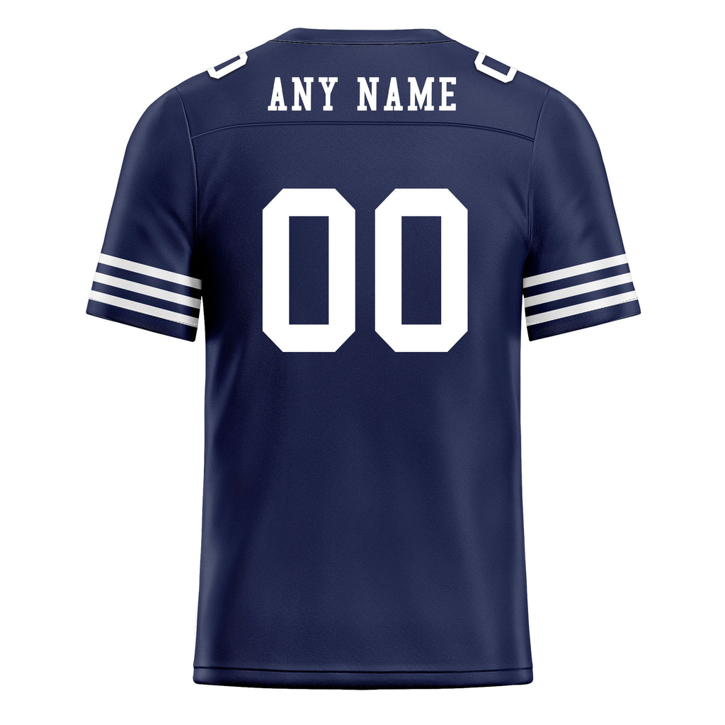 Custom Dark Blue White Striped Sleeves Personalized Authentic Football Jersey FBJ02-D06035