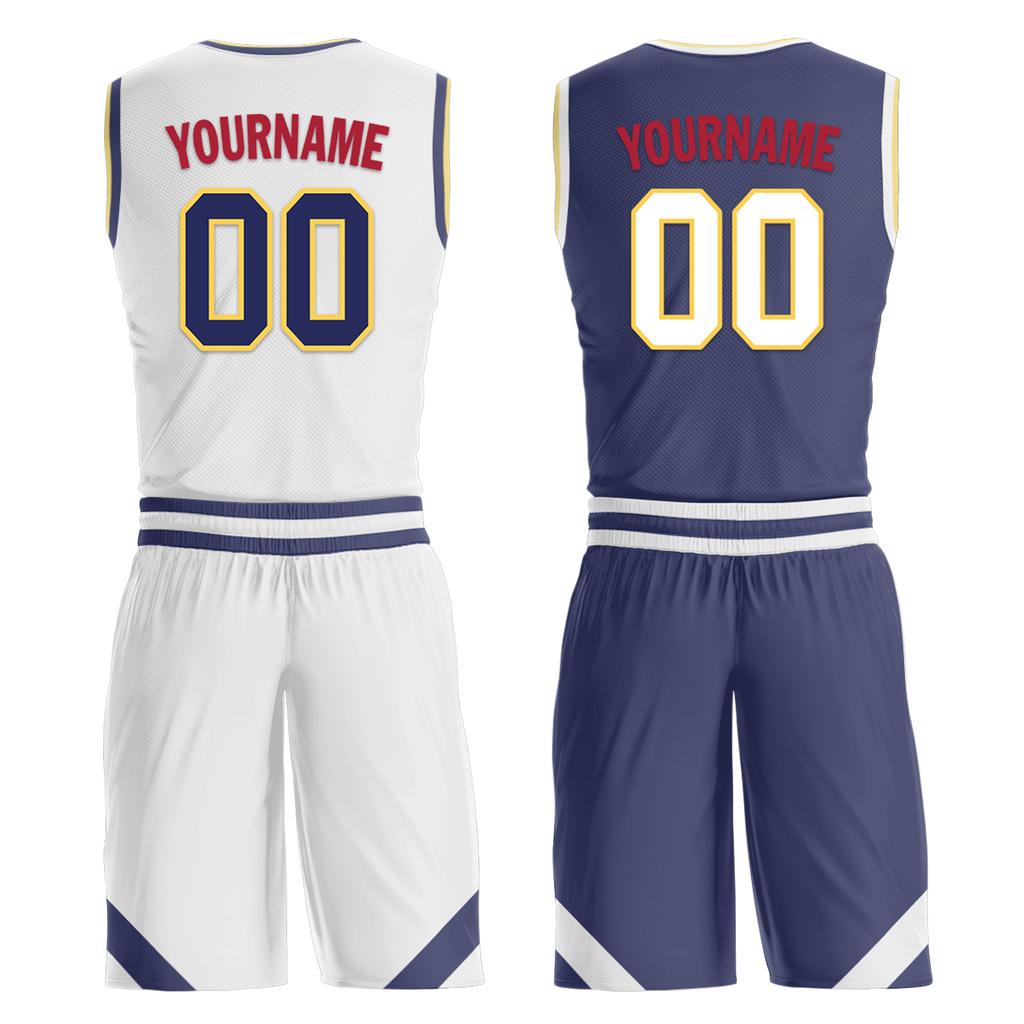Custom White Blue Classic Style Reversible Basketball Uniform Personalized COOLMAX BBJR-D017030