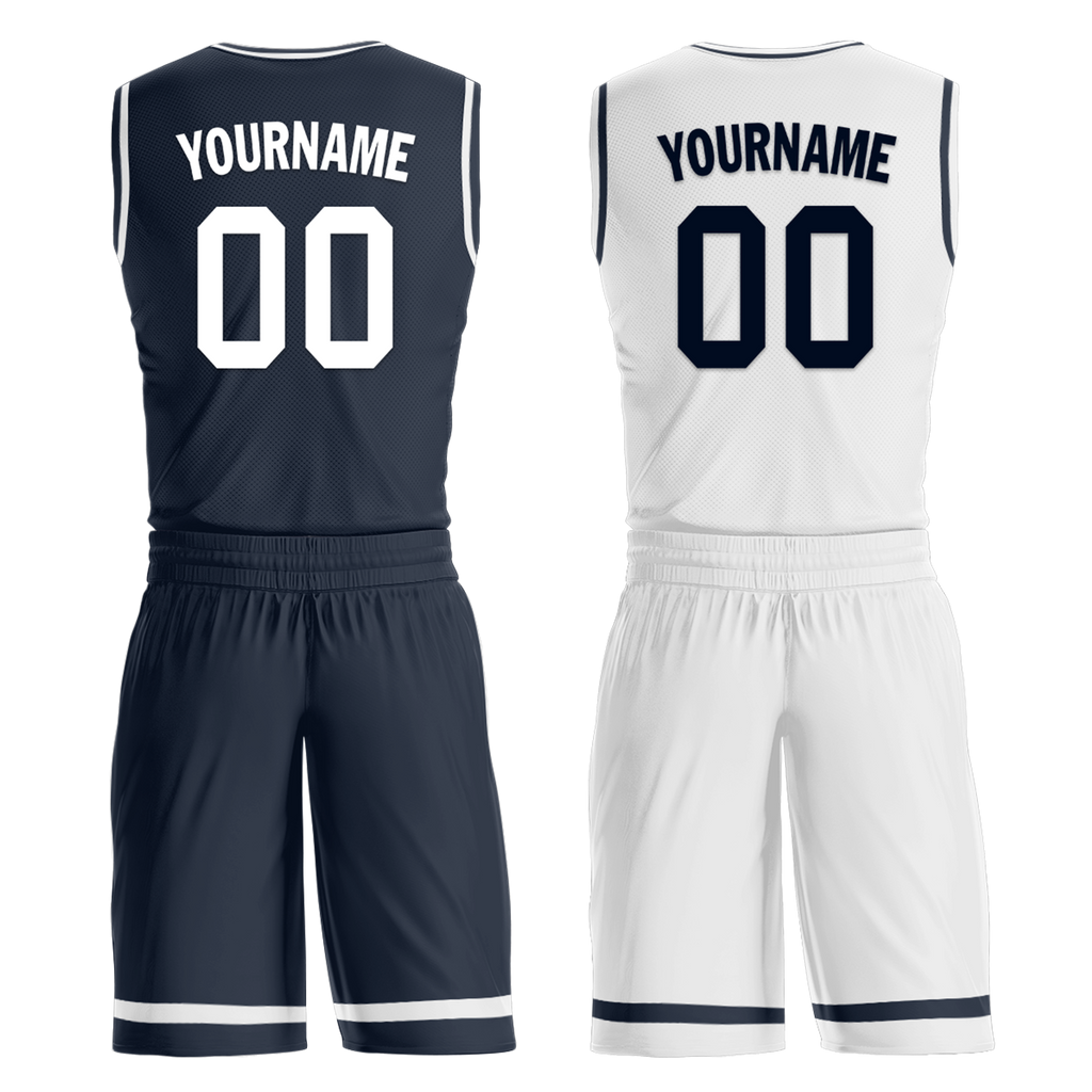 Custom Blue White Classic Style Reversible Basketball Uniform Personalized COOLMAX BBJR-D017056